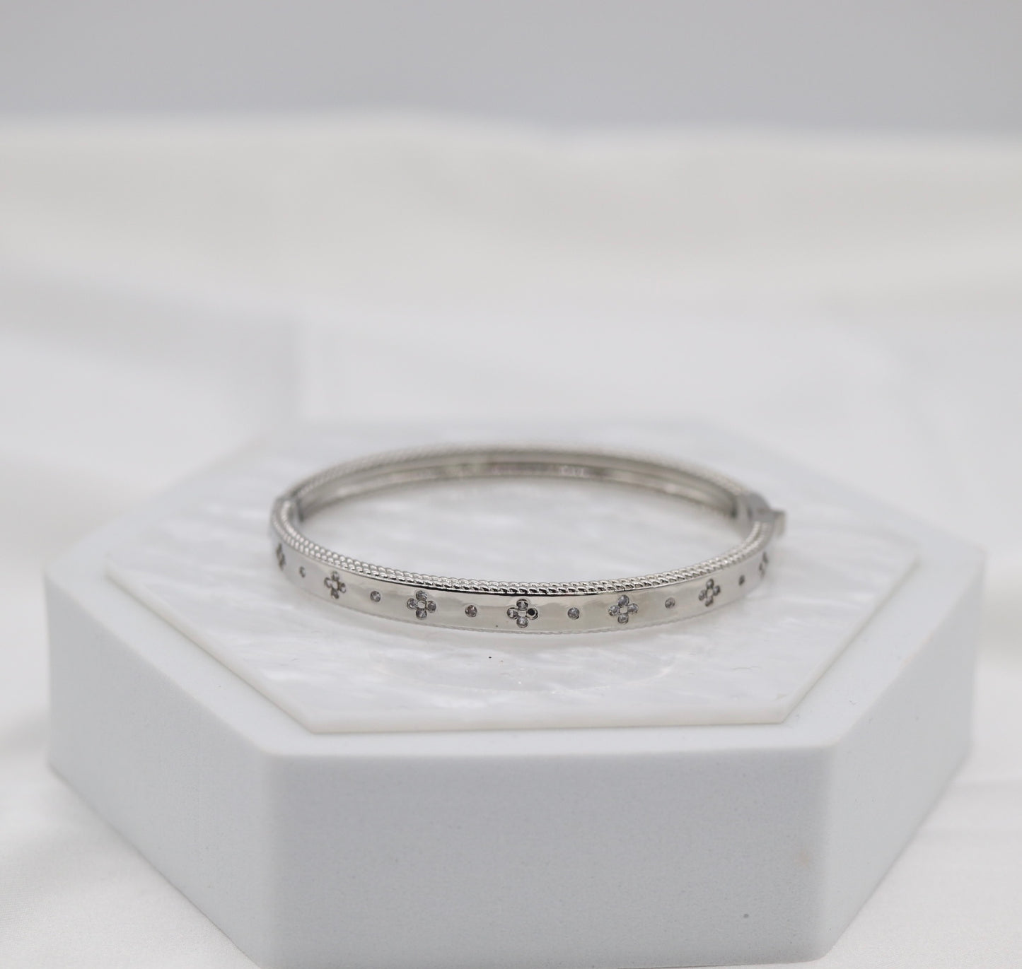Silver Clover Accent Bangle Bracelet