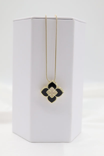 Gold Necklace with Black Clover Pendant