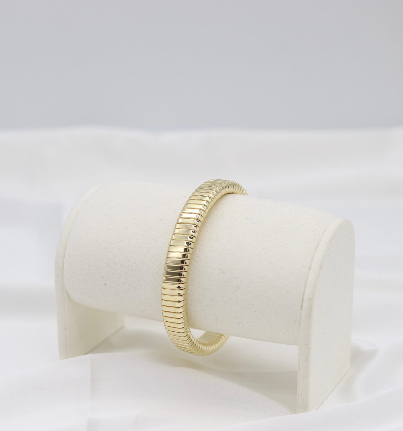 Gold Ribbed Coil Stretch Bangle Bracelet