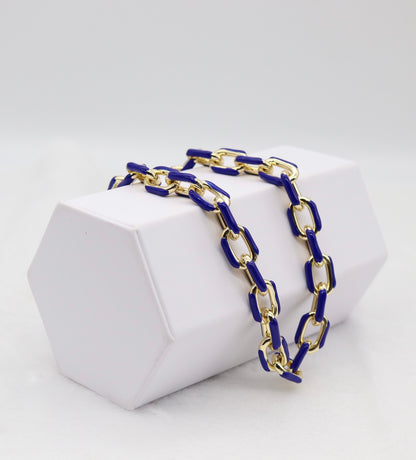 Bold Gold and Blue Link Chain Statement Necklace