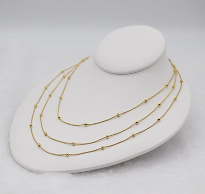 Triple Layer Gold Bead Necklace