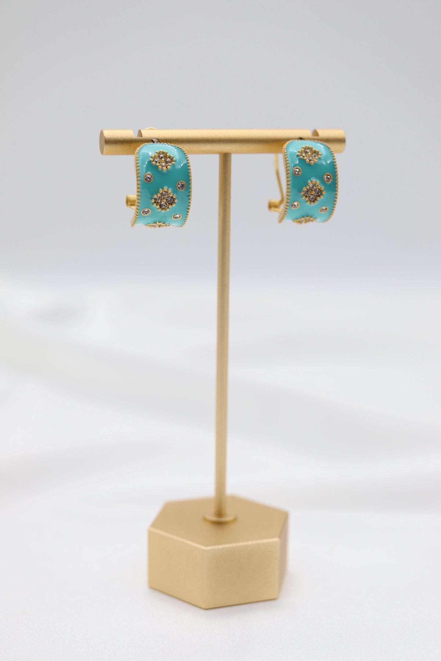 Turquoise Enamel CZ Huggie Earrings