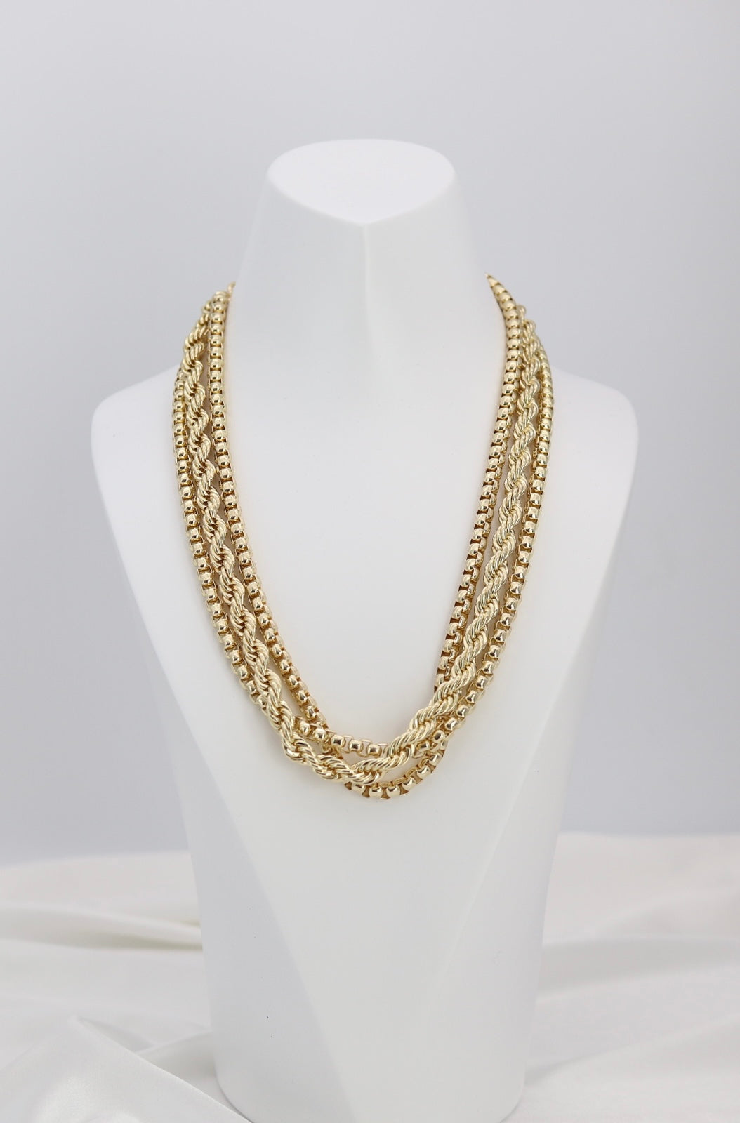 Layered Gold Rope & Box Chain Statement Necklace