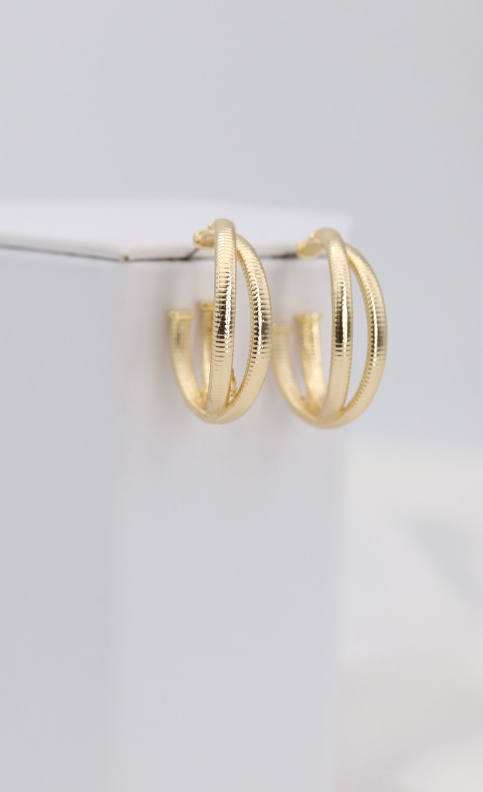Layered Gold Hoop Earrings – Double Band Ribbed Hoops