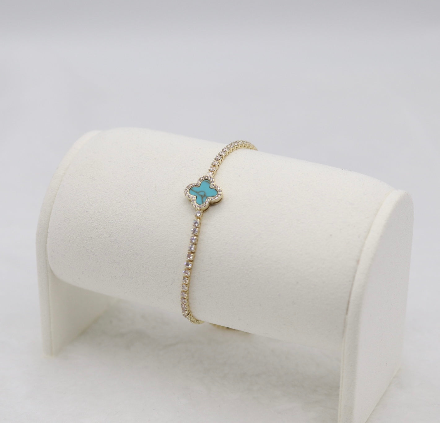 Turquoise Clover Adjustable CZ Bracelet