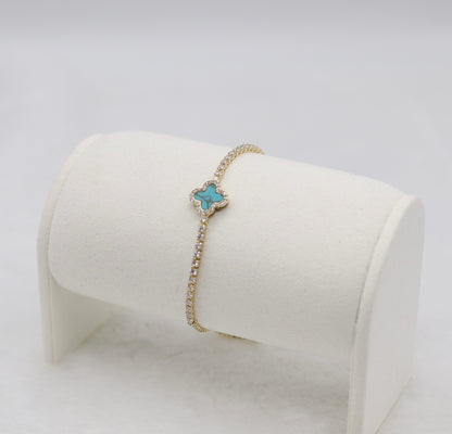 Turquoise Clover Adjustable CZ Bracelet