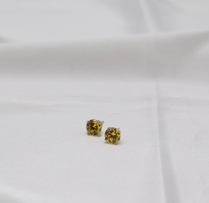 Golden Yellow Crystal Stud Earrings – Classic Round Solitaire Studs