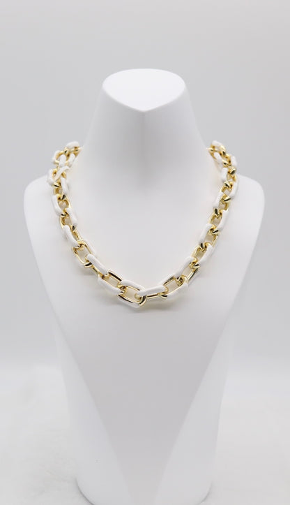 Chic Gold and White Link Statement Necklace