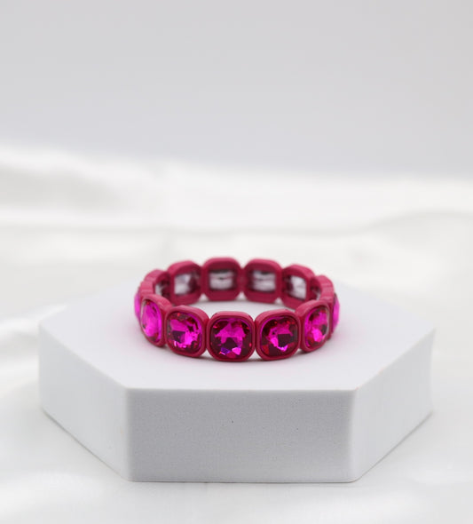Hot Pink Crystal Stretch Statement Bracelet