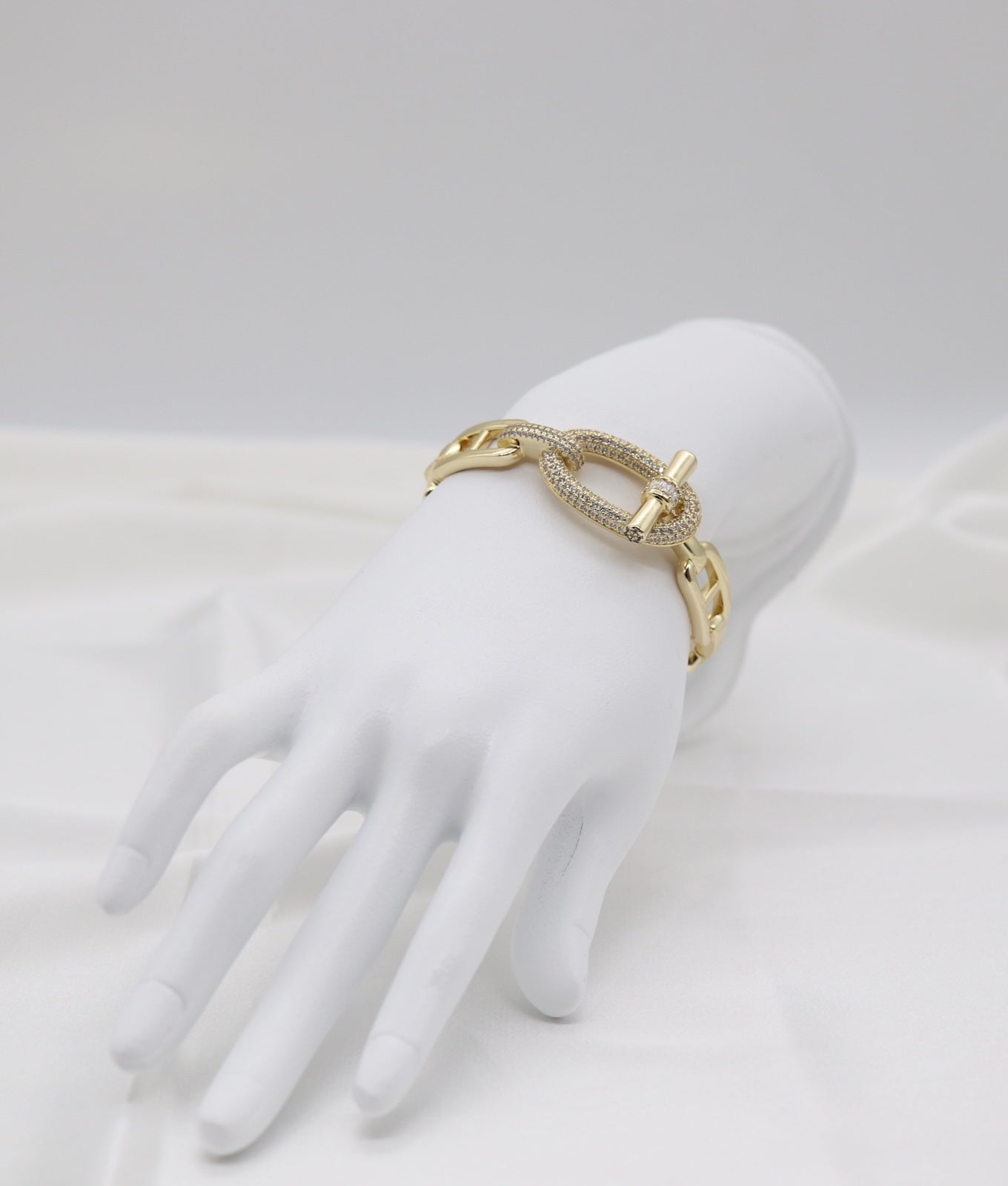 Gold Pavé Oval Link Statement Toggle Bangle