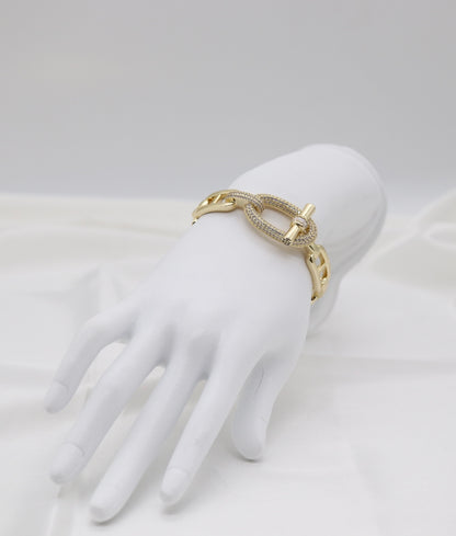 Gold Pavé Oval Link Statement Toggle Bangle