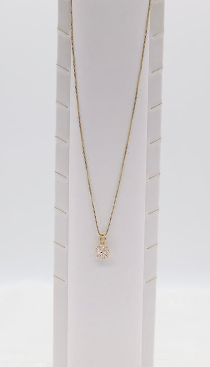 Gold Floral Crystal Necklace – Dainty Sparkling Pendant