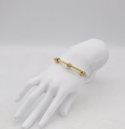 Gold Cable Cuff Bracelet with Pave Crystal Barrel Accents