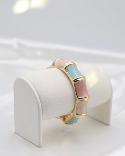 Gold Pastel Multi-Color Enamel Hinged Bangle Bracelet