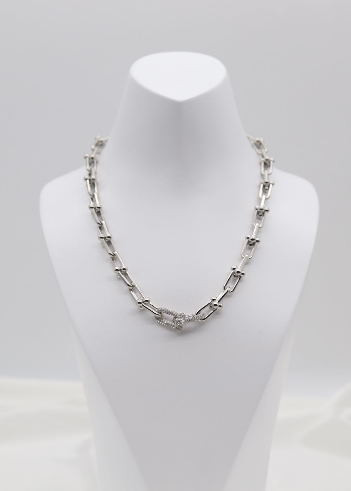 Silver Pavé Link Chain Necklace