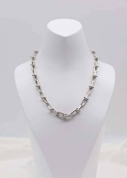 Silver Pavé Link Chain Necklace