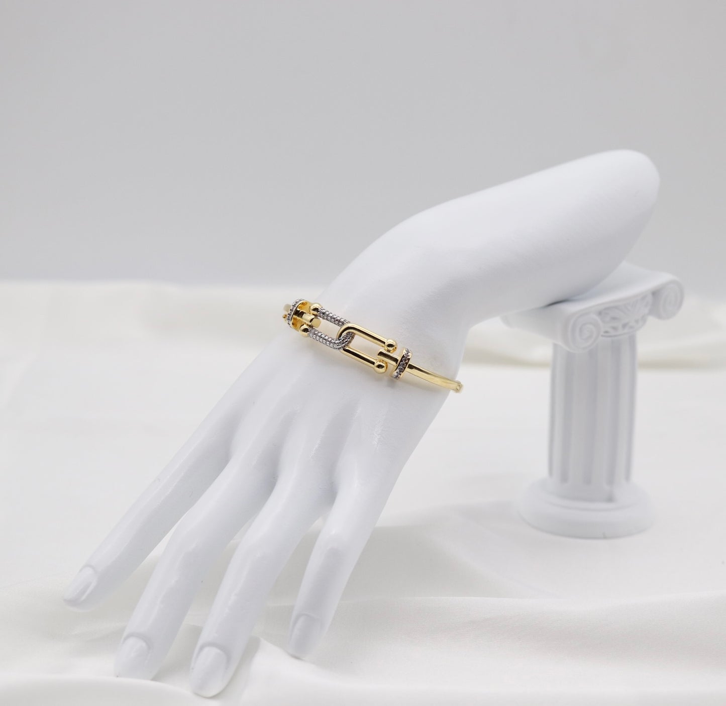 Gold Pavé Hardware Bangle Bracelet – Modern Chic Design