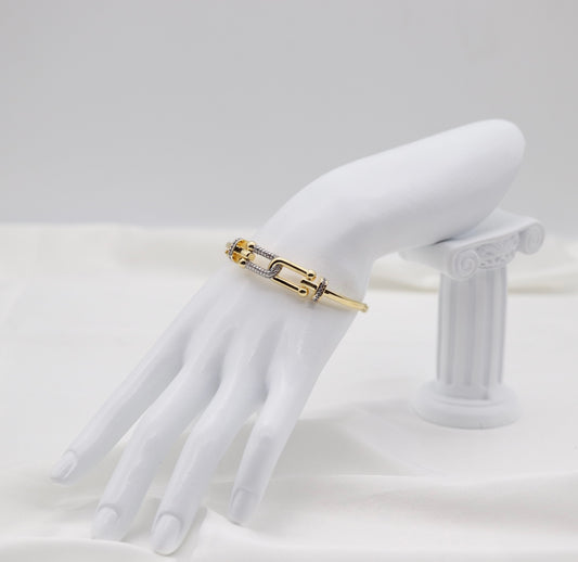 Gold Pavé Hardware Bangle Bracelet – Modern Chic Design