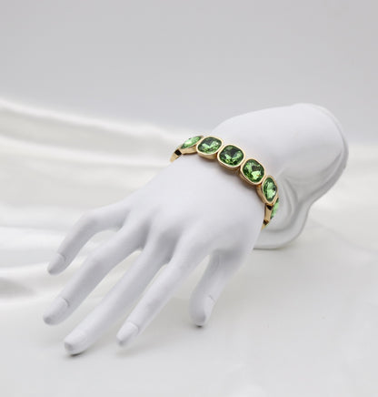 Peridot Green Crystal & Gold Stretch Bracelet