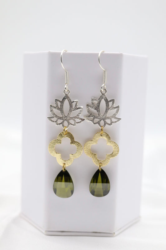 Filigree Dangling Emerald Green Stone Earrings Made With Faceted Fancy Cut Cubics