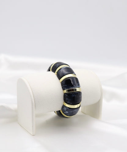 Charcoal Marble Stretch Bracelet with Polished Gold Accents
