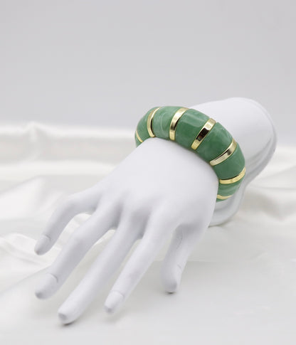 Seafoam Green Marble Stretch Bracelet with Polished Gold Accents