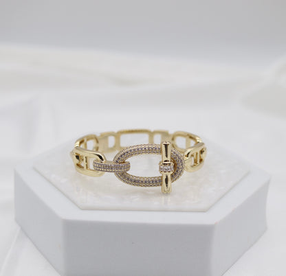 Gold Pavé Oval Link Statement Toggle Bangle