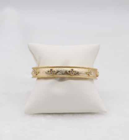 Gold Floral Bangle Bracelet with Delicate Crystal Accents
