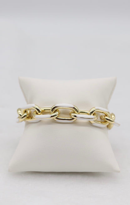 Chic Gold and White Link Statement Bracelet