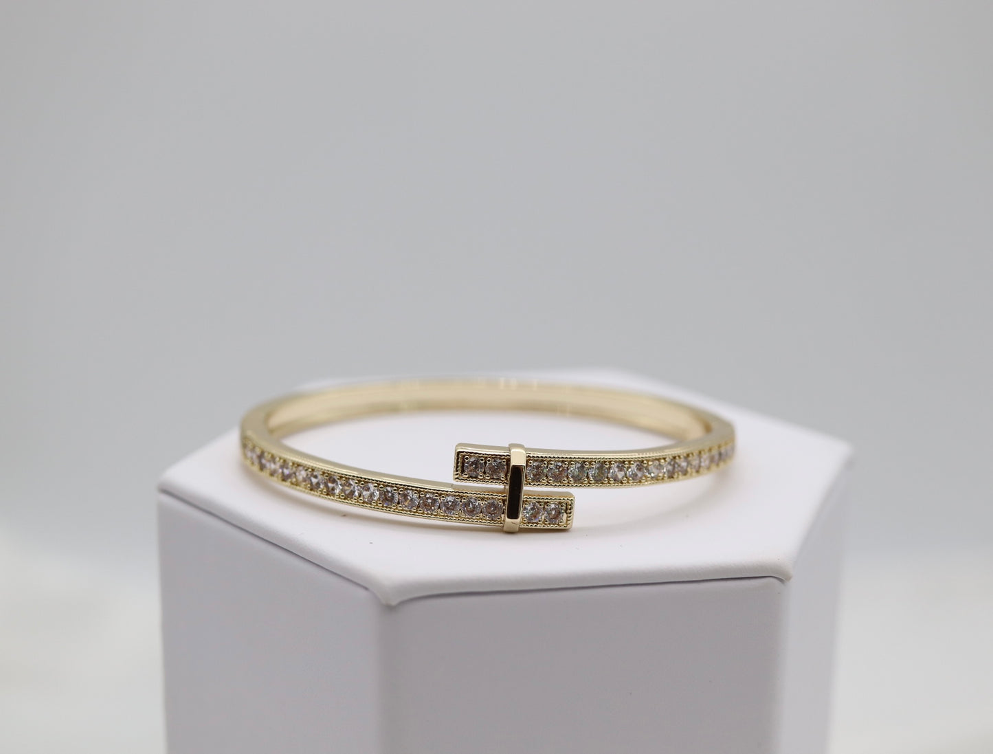 Gold CZ Hinge Bypass Bracelet