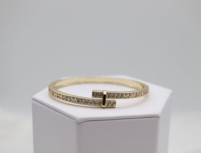 Gold CZ Hinge Bypass Bracelet