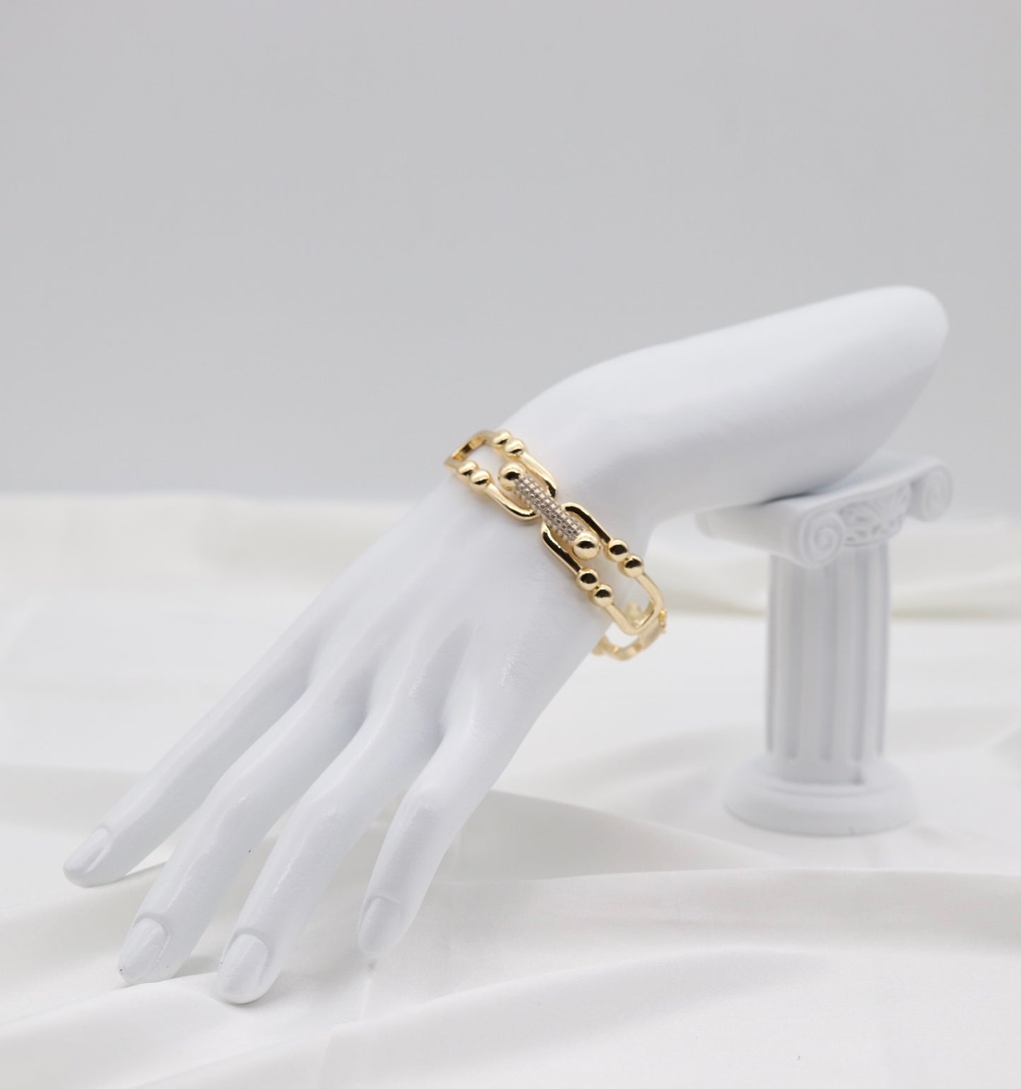 Gold Pavé Beaded Link Bracelet – Modern Luxe Statement