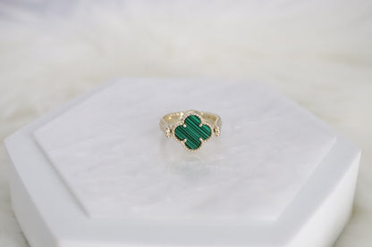 Dark Teak Green Clover Gold Reversible Ring - Size 8