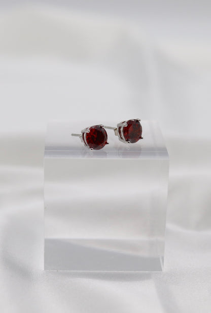 Ruby Red Crystal Stud Earrings – Classic Round Solitaire Studs