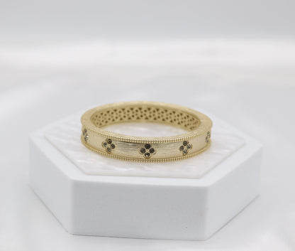 Matte Clover Bangle With CZ Clover Stations