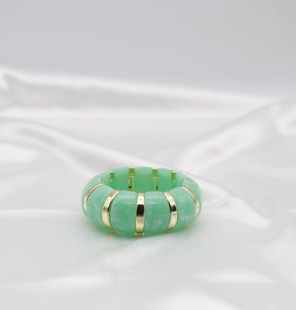 Mint Green Marble Stretch Bracelet with Polished Gold Accents