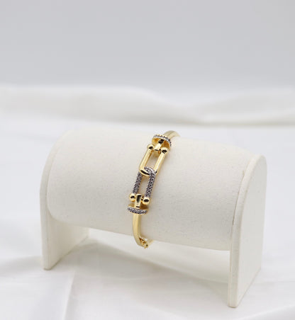 Gold Pavé Hardware Bangle Bracelet – Modern Chic Design