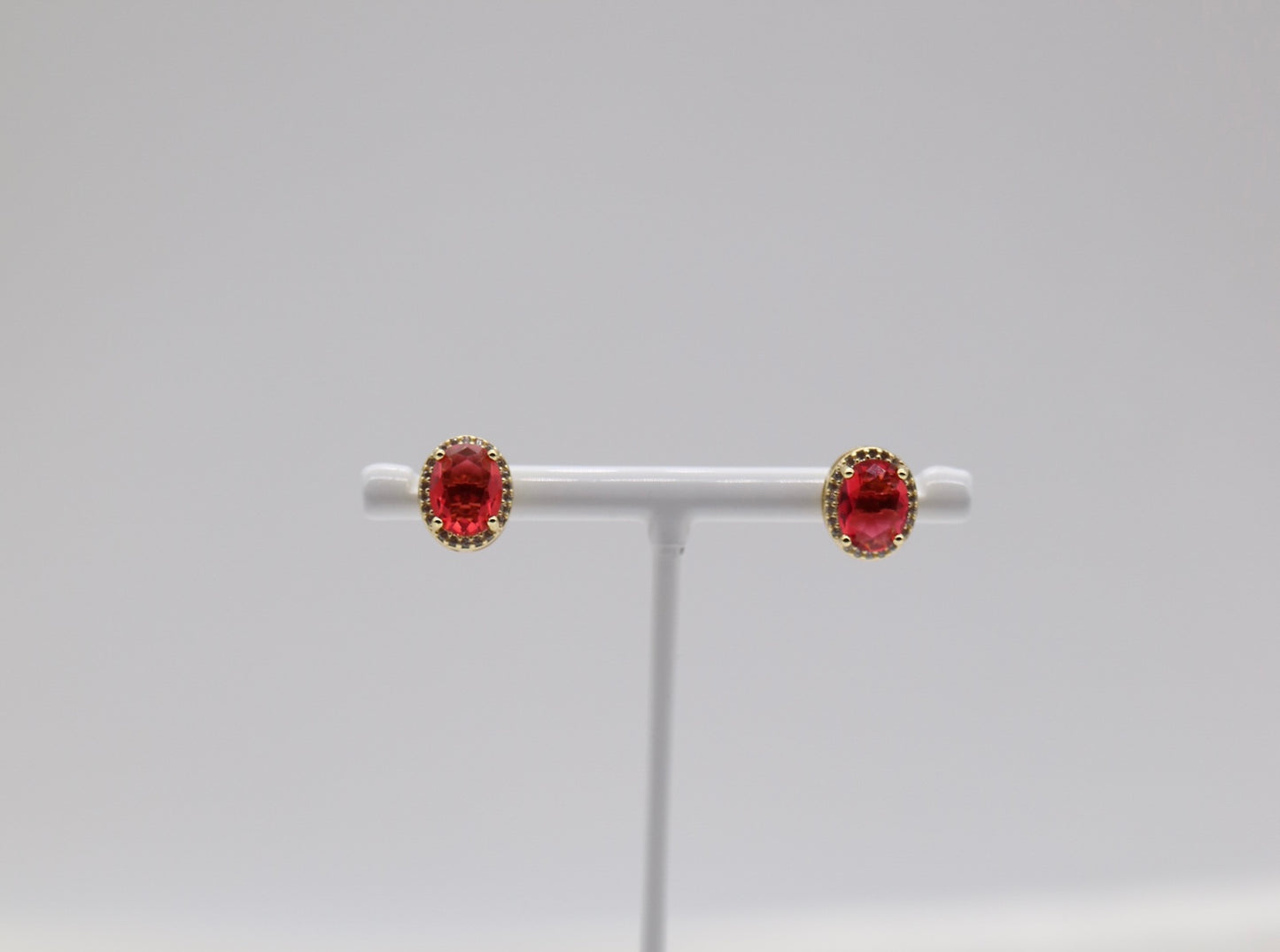 Ruby Red Cubic Zirconia Gold Post Style Earrings