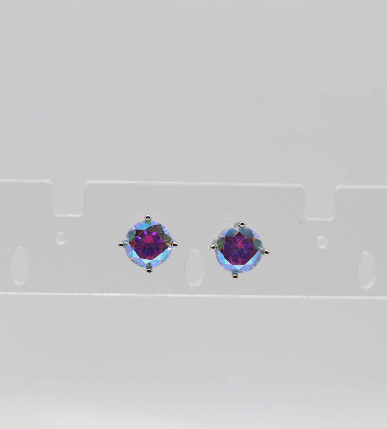 Aurora Rainbow Crystal Stud Earrings – Iridescent Round Solitaire Studs