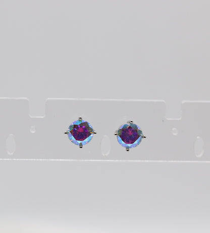 Aurora Rainbow Crystal Stud Earrings – Iridescent Round Solitaire Studs