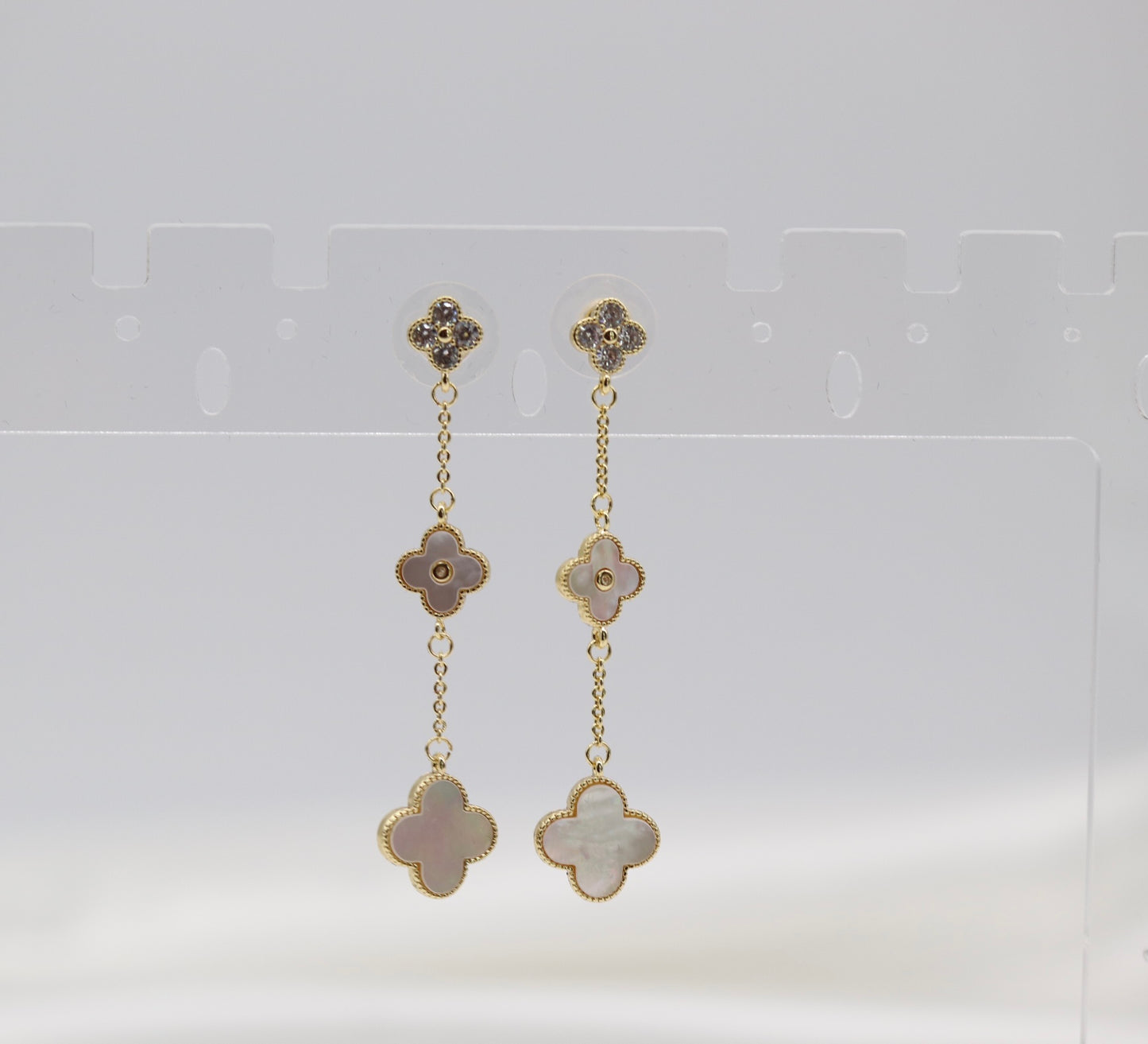 Dangling Petite Pearl Clover Earrings