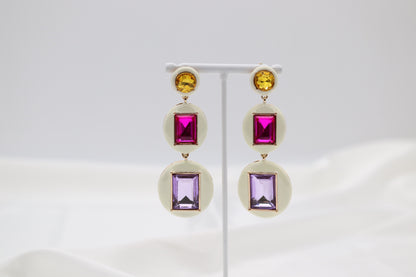 Ivory 3 Drop Multi Color Stone Post Earring