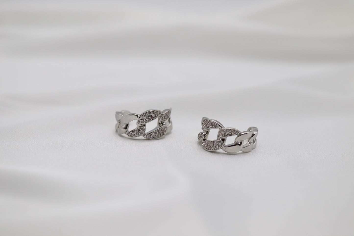 Silver CZ Chain Huggie Earrings