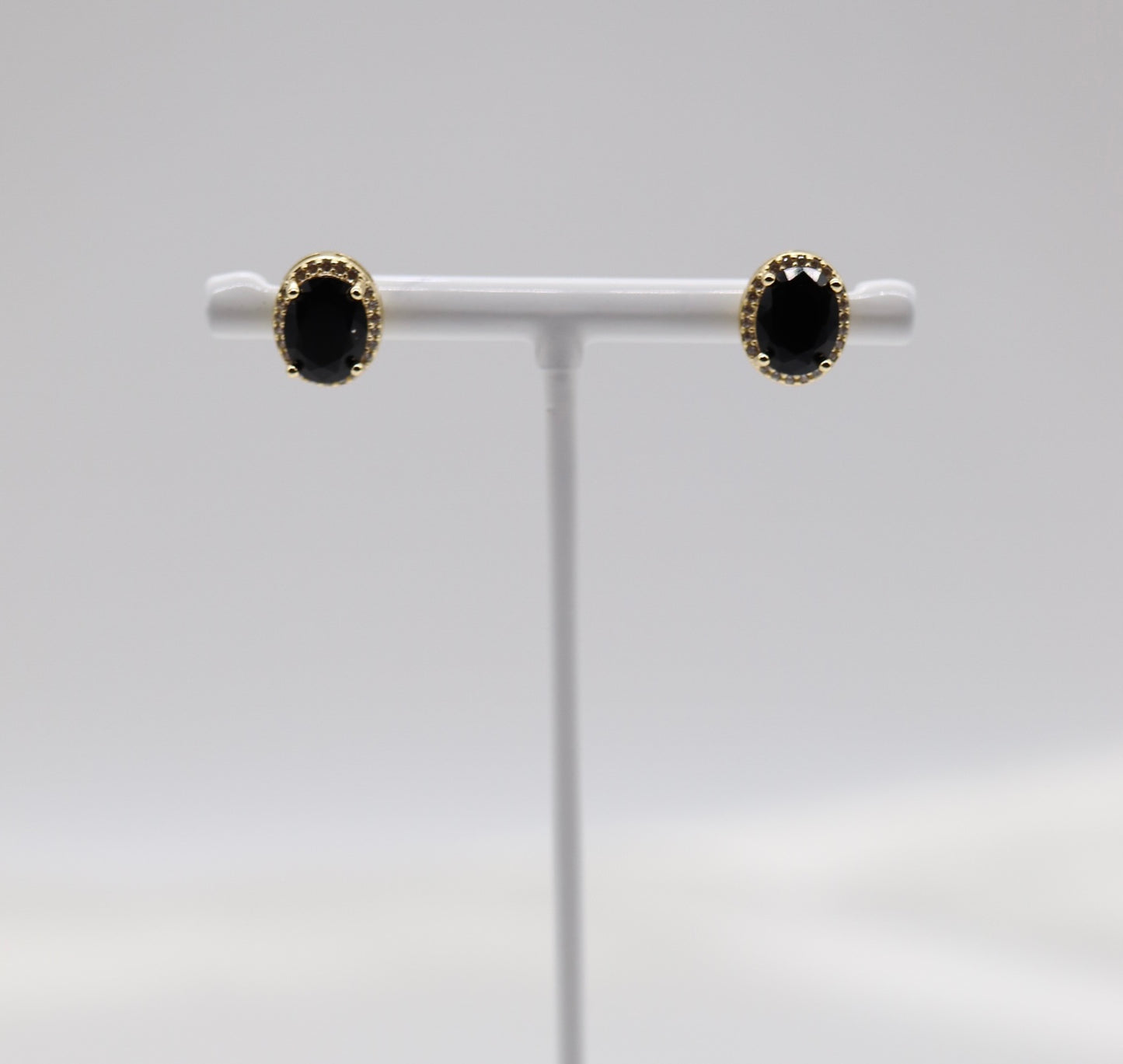 Black Cubic Zirconia Gold Post Style Earrings