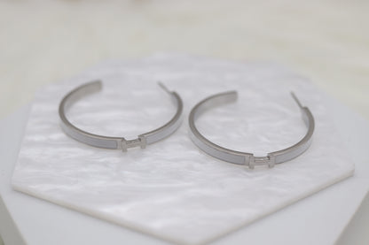 White Luxury H Hoop Silver Earrings