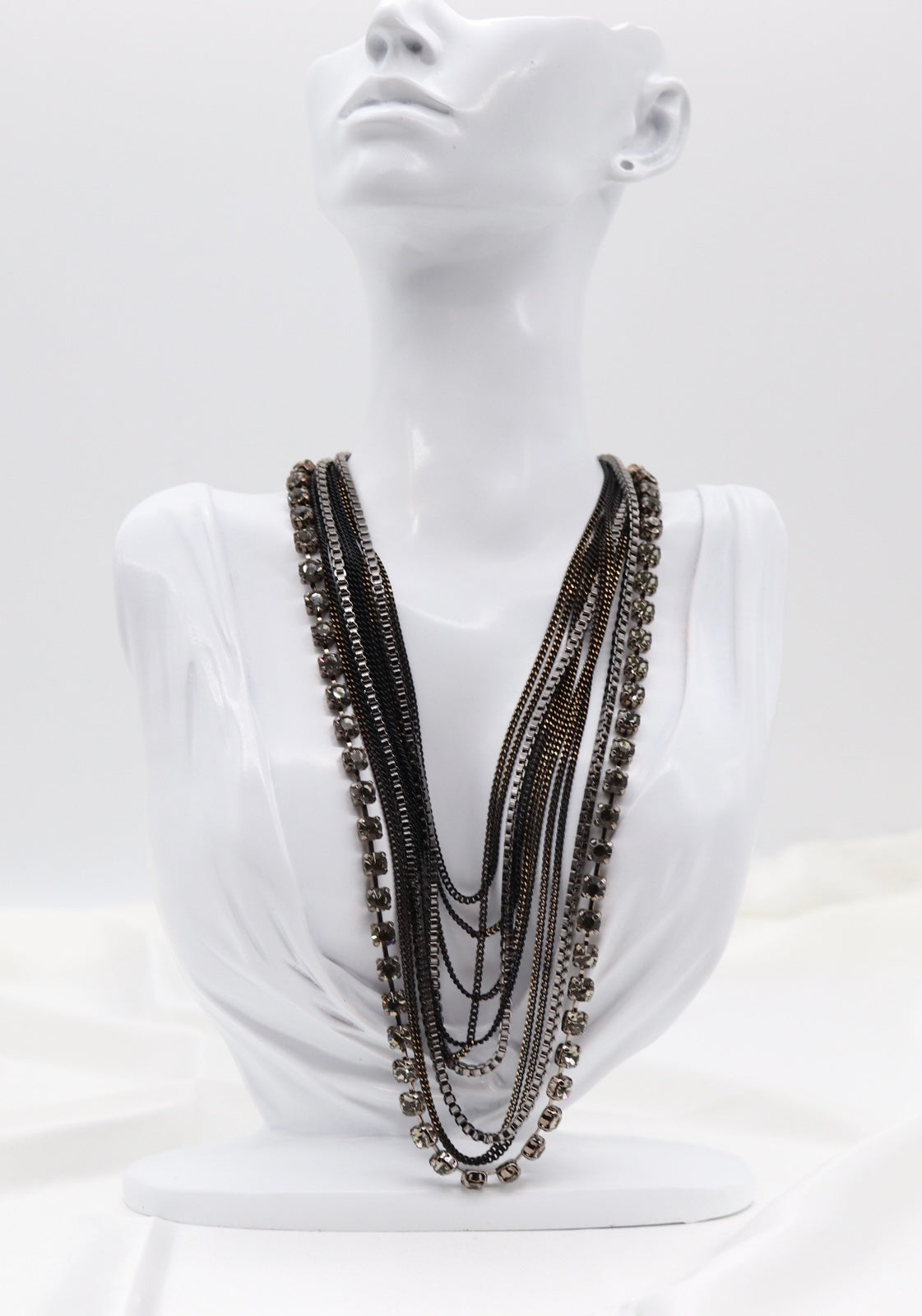 Smoky Crystal Multi-Layer Statement Necklace