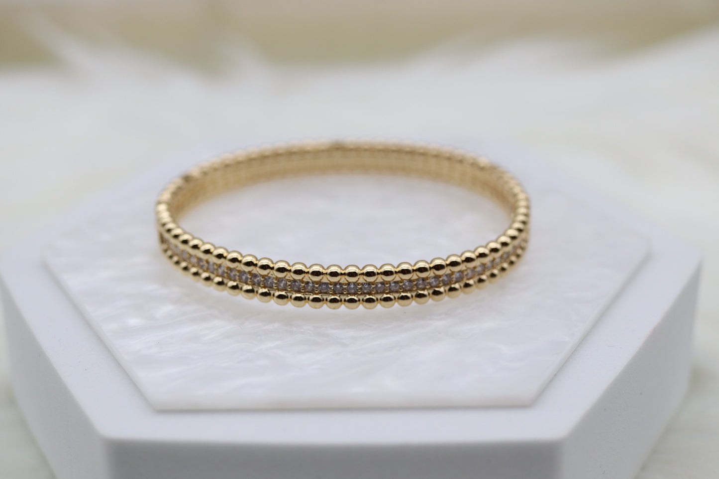 Gold CZ Pave Hinge Bangle Bracelet