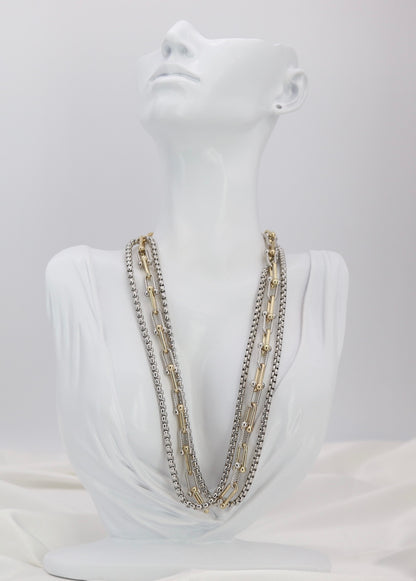 Triple-Layer Mixed Metal Statement Chain Necklace