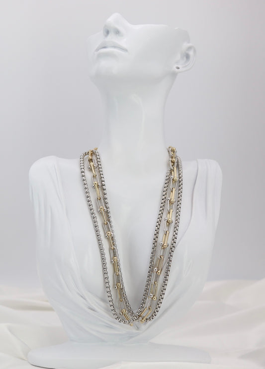 Triple-Layer Mixed Metal Statement Chain Necklace