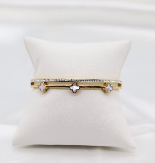 Lucky Bloom Mother of Pearl Clover Bangle